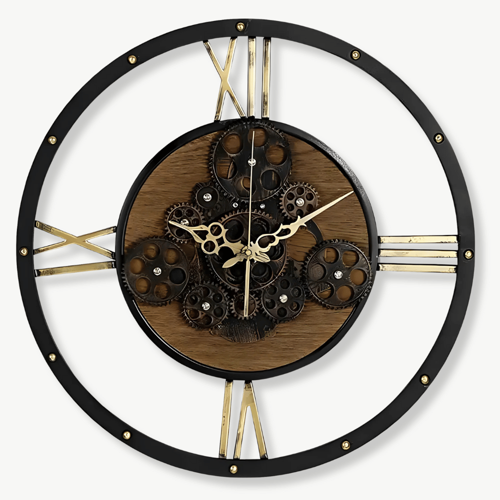 Horloge Murale Engrenages Vintage Métal & Bois