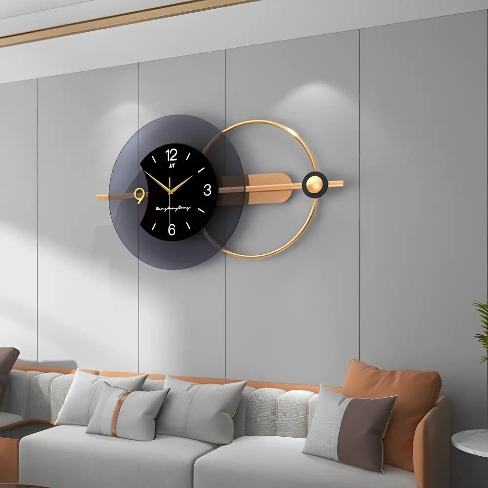 Horloge Murale Design Feuille Ginkgo - Métal Doré - Grand Cadran 85 Cm - Mouvement Silencieux - Décoration Salon Moderne - 6