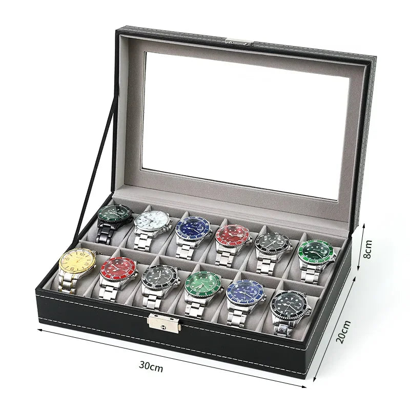 Élégante Boîte à Montres en Cuir PU avec 12 Compartiments | Rangement Pratique pour Passionnés de Montres 0