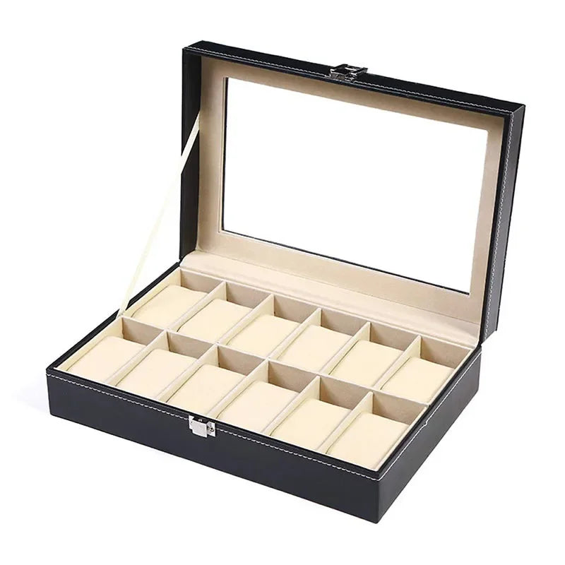Élégante Boîte à Montres en Cuir PU avec 12 Compartiments | Rangement Pratique pour Passionnés de Montres 12