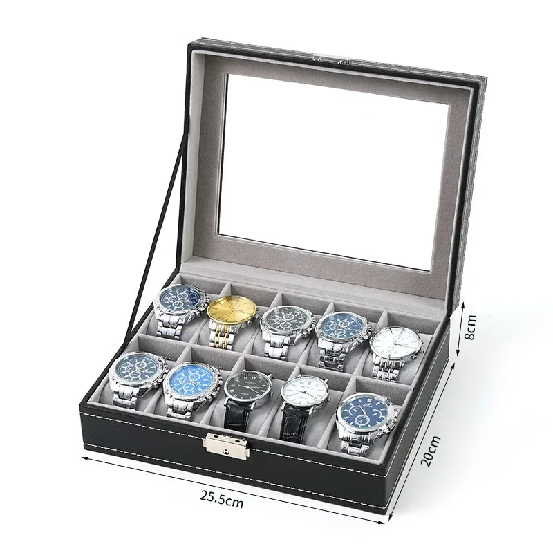 Élégante Boîte à Montres en Cuir PU avec 12 Compartiments | Rangement Pratique pour Passionnés de Montres 3