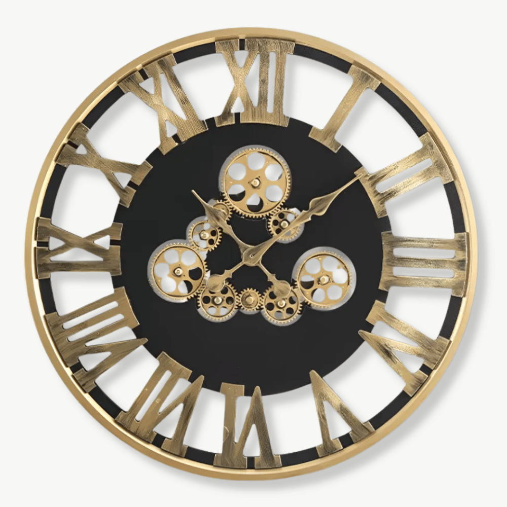 Horloge Murale Engrenage Tournant Dorée
