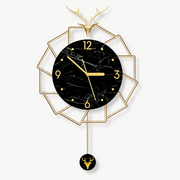 Horloge Murale Luxe Cerf Doré et Marbre Noir