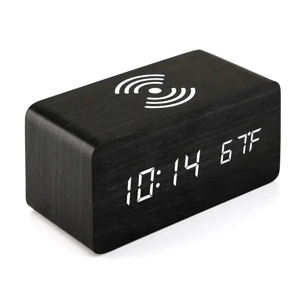 Horloge LED en Bois | Réveil Numérique avec Chargeur Sans Fil Qi | Affichage de Température et Humidité pour un Confort Optimal 7
