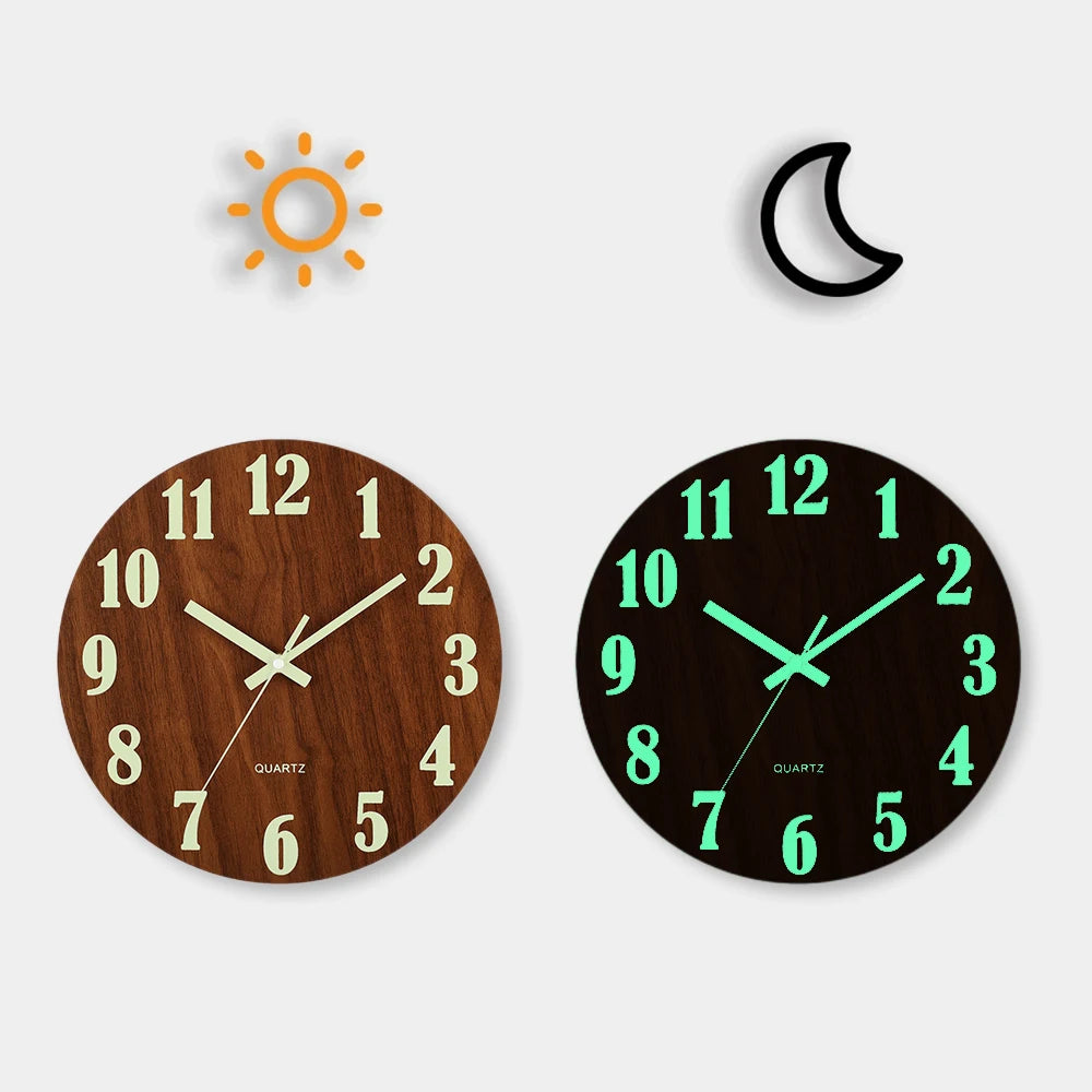 Horloge Murale Design en Bois de 12 Pouces avec Veilleuse Silencieuse | Style Nordique pour Décoration Moderne 0