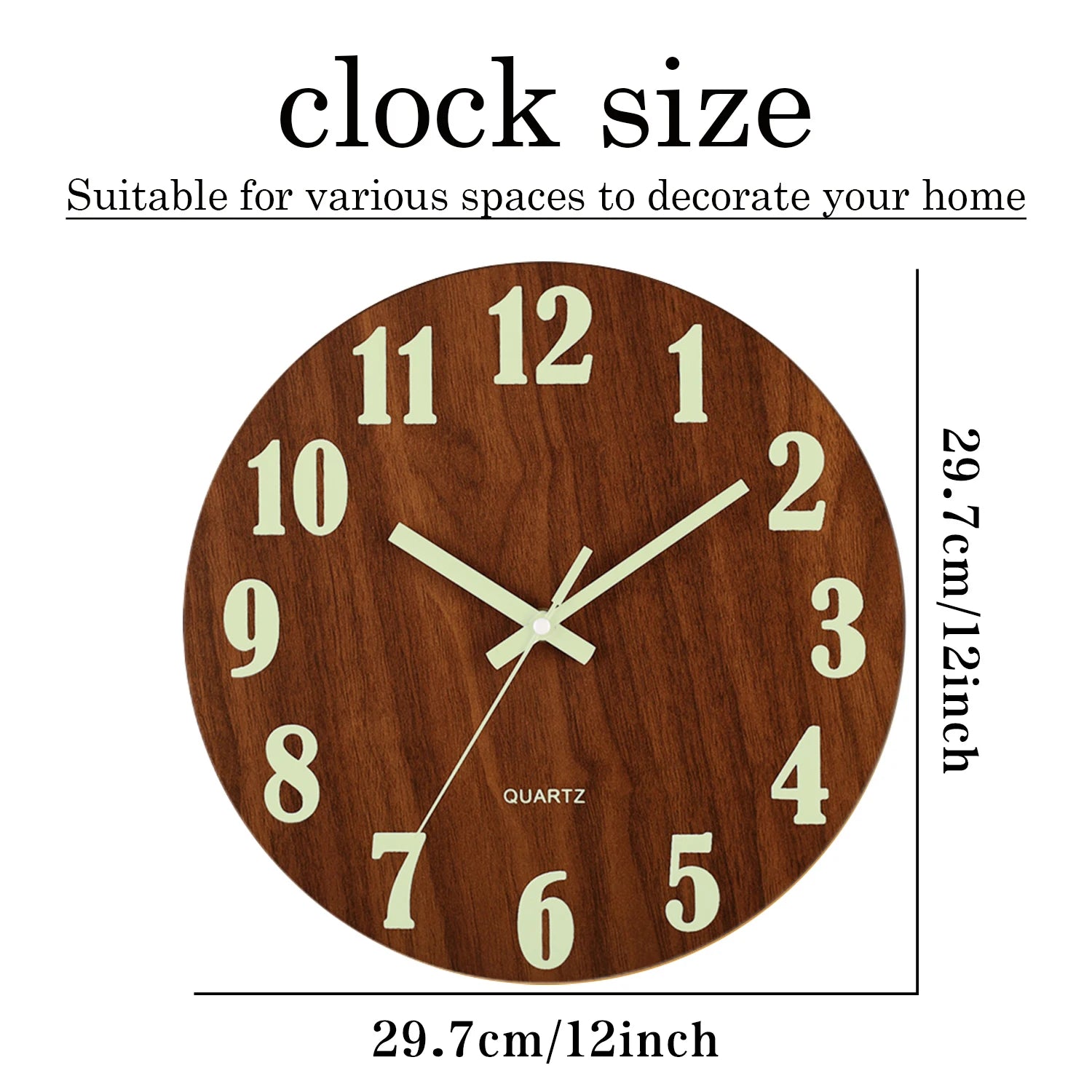 Horloge Murale Design en Bois de 12 Pouces avec Veilleuse Silencieuse | Style Nordique pour Décoration Moderne 3