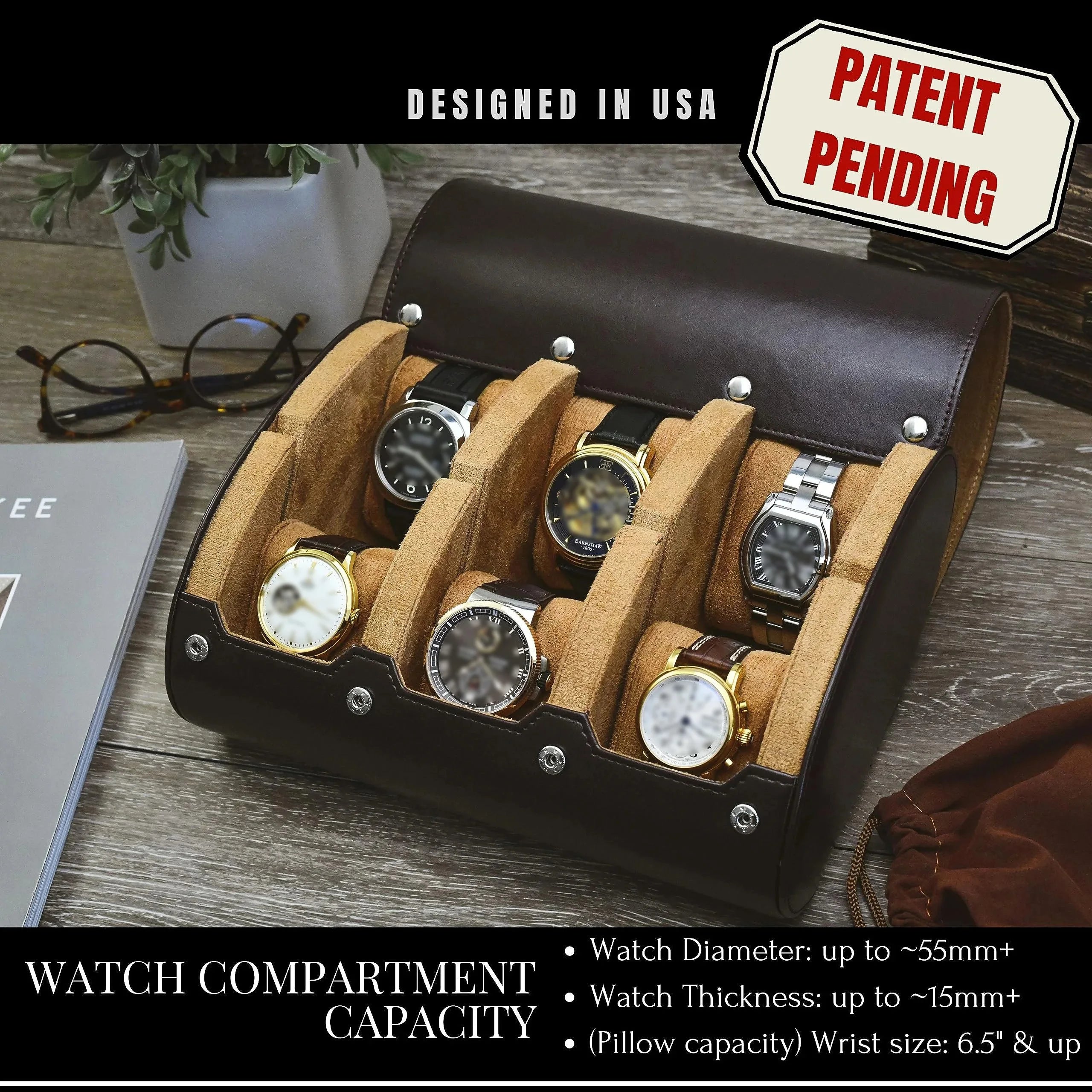 Organisateur de Montres | Étui de Voyage en Cuir PU avec 6 Fentes | Protection Optimale pour Collection de Montres 1