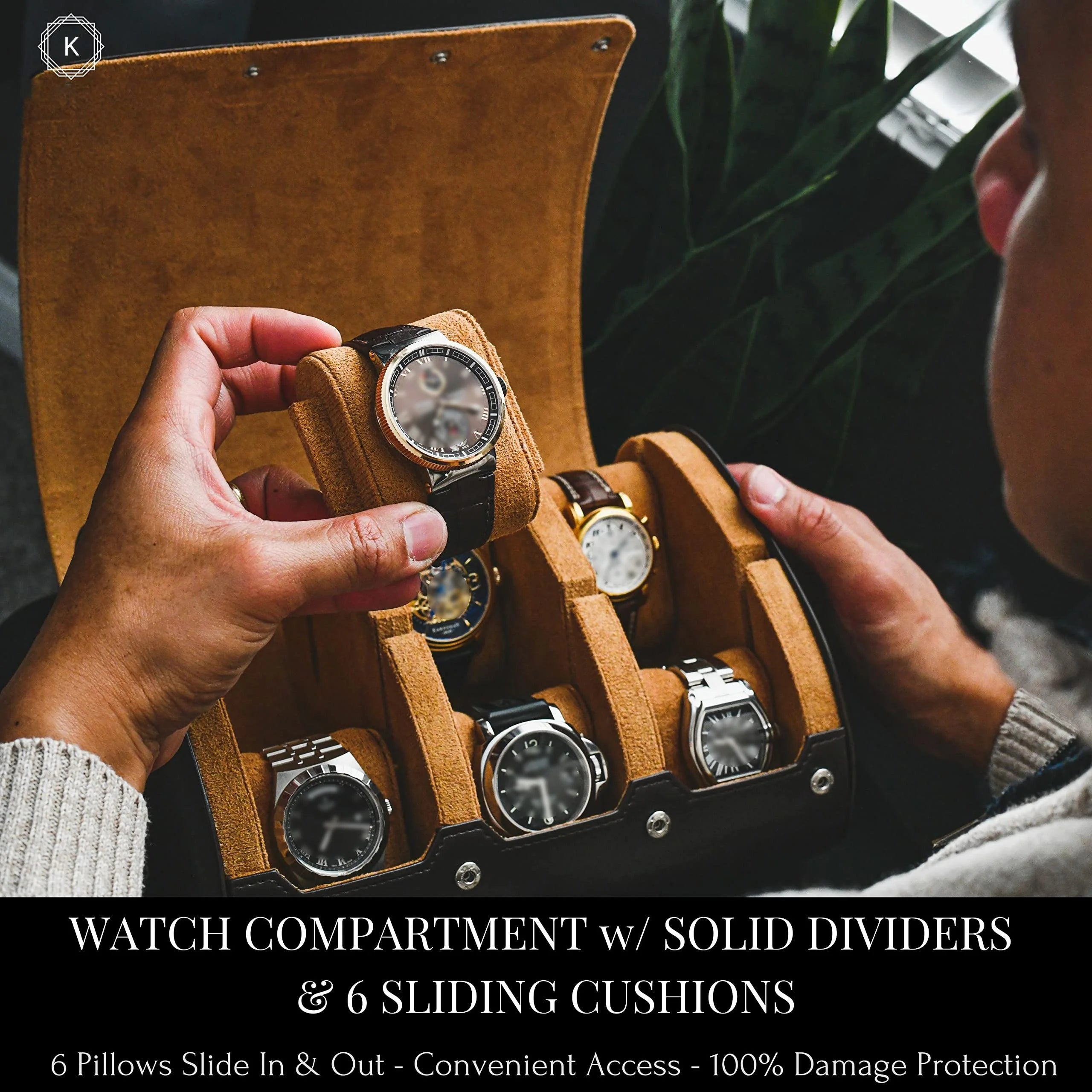 Organisateur de Montres | Étui de Voyage en Cuir PU avec 6 Fentes | Protection Optimale pour Collection de Montres 5