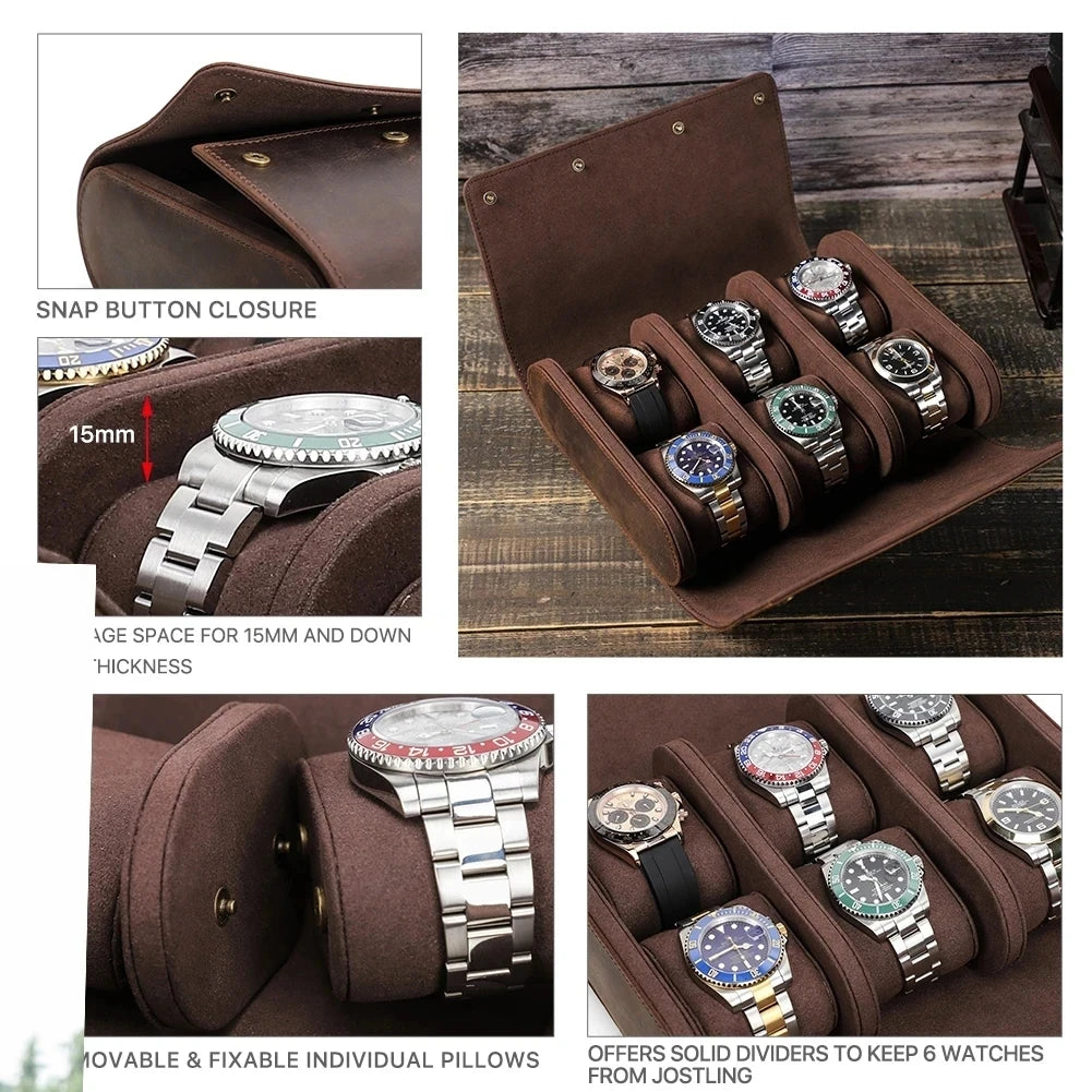 Organisateur de Montres en Cuir Véritable | Boîte Élégante pour 6 Montres avec Fermeture Sécurisée pour Protection et Style 2