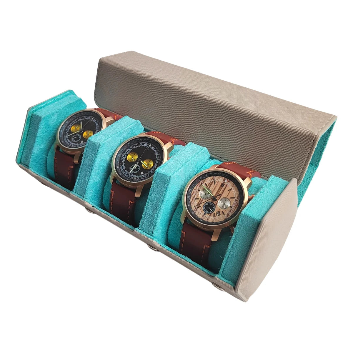 Organisateur de Montres en Cuir Vintage avec 3 Compartiments | Rangement Élégant pour Voyager et Protéger vos Montres 19
