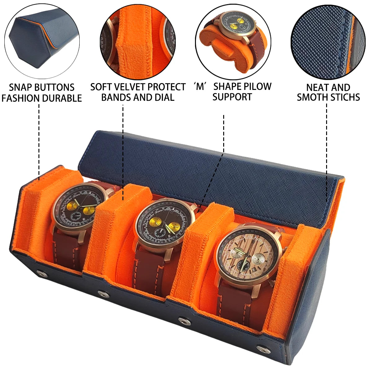 Organisateur de Montres en Cuir Vintage avec 3 Compartiments | Rangement Élégant pour Voyager et Protéger vos Montres 4