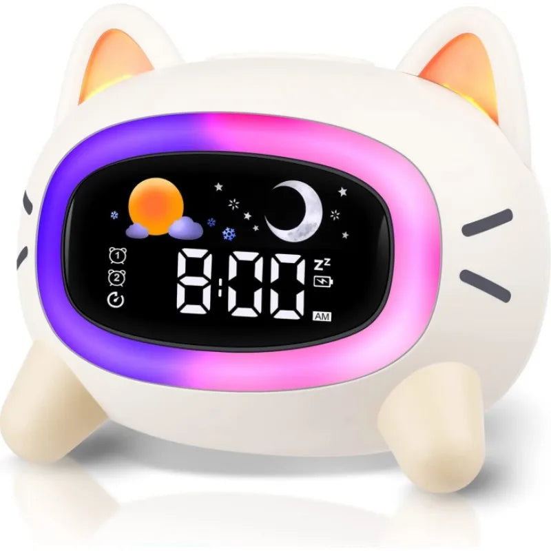 Réveil Veilleuse Chat Pour Enfants - Silicone Doux, Sons Apaisants, Entraînement Au Sommeil