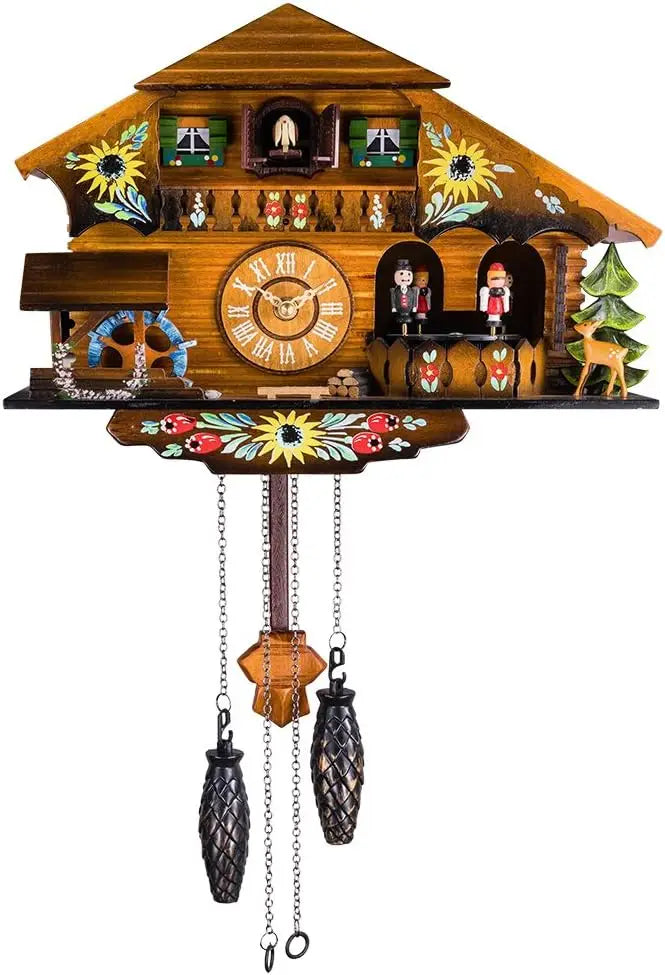 Pendule à coucou - Maison de la Forêt Noire avec moulin, danseurs et coucou Pendule à coucou - Maison de la Forêt Noire avec moulin, danseurs et coucou