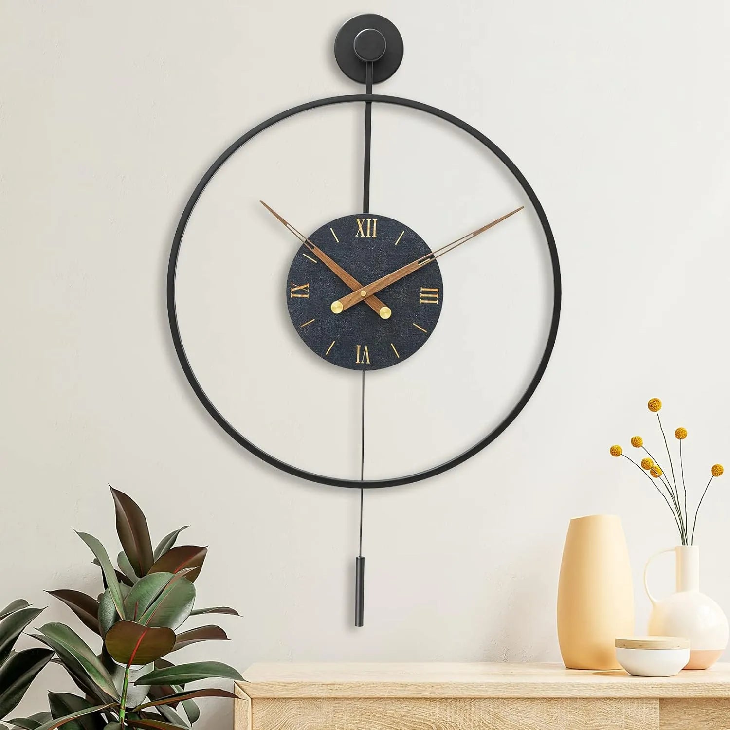 Horloge Murale Métal Doré Vintage – 48 X 83 Cm, Mouvement Quartz Silencieux – Décoration Salon, Chambre, Bureau – Style Moderne Et élégant