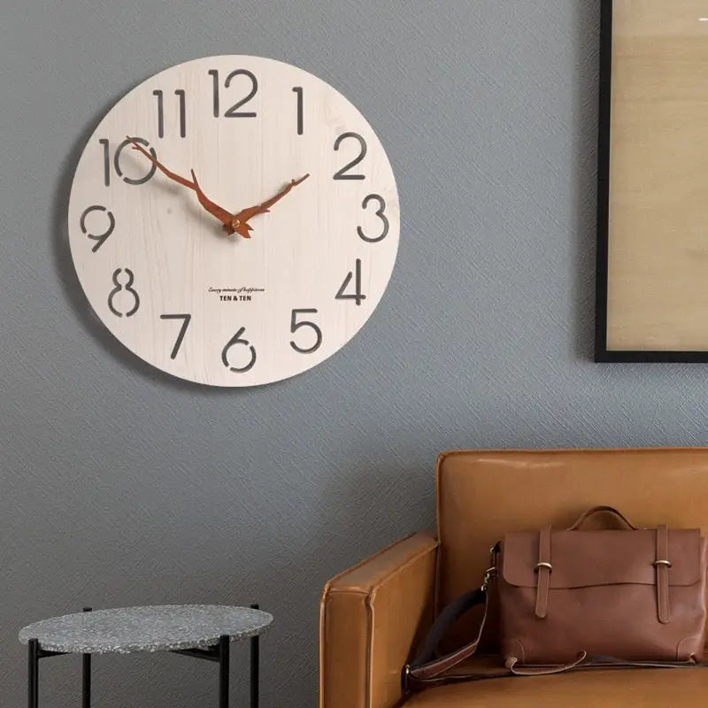 Ergocar Horloge Murale Bois Imitation Rétro Silencieuse - Salon Cuisine Bureau - Sans Tic-Tac